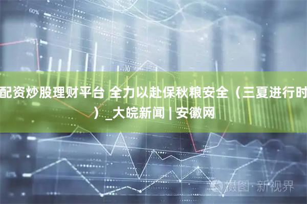配资炒股理财平台 全力以赴保秋粮安全（三夏进行时）_大皖新闻 | 安徽网